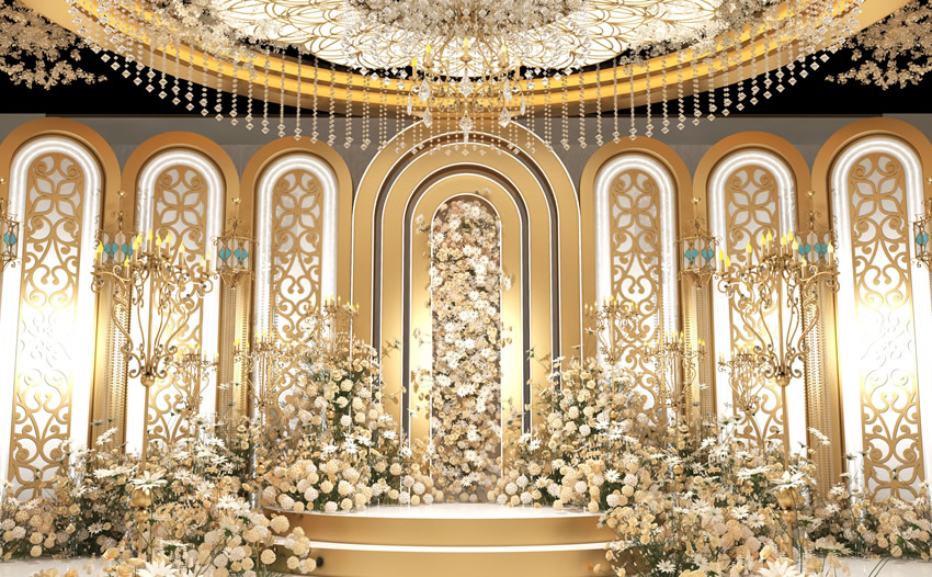 阿克苏香槟色调婚礼堂效果展示